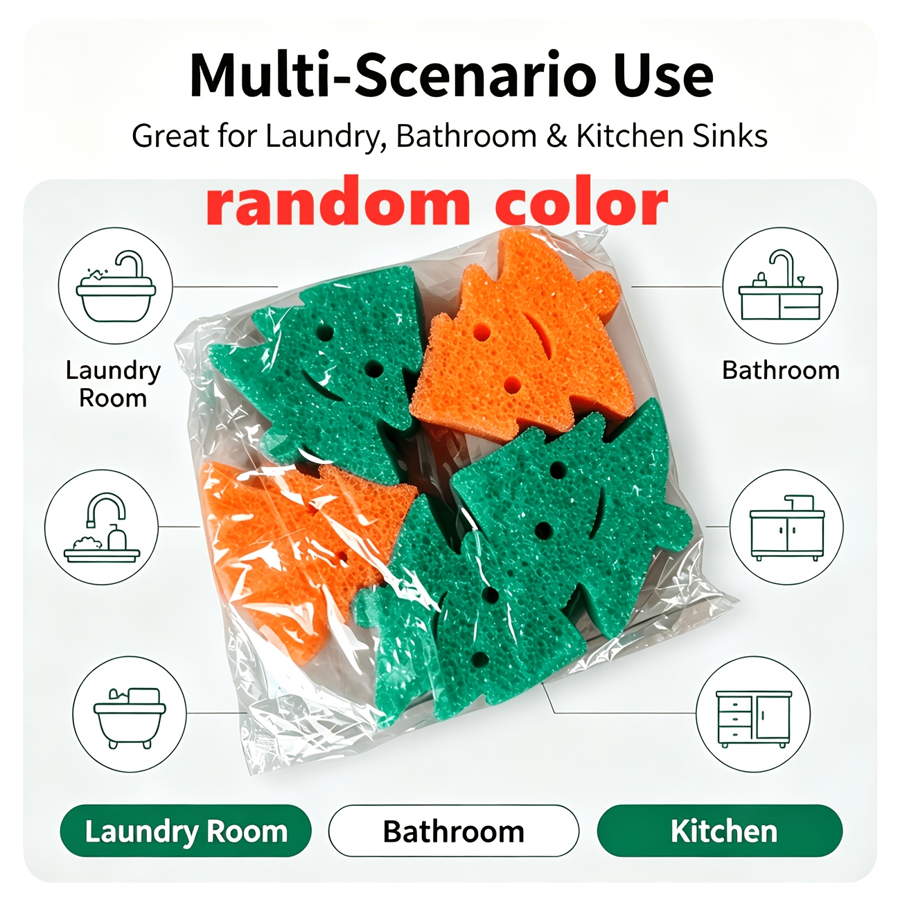 TEMU 5pcs Random Color Christmas Tree-shaped Dishwashing Sponges, Made Of Soft And Absorbent Material, For Cleaning, In Multiple And As A Holiday Set