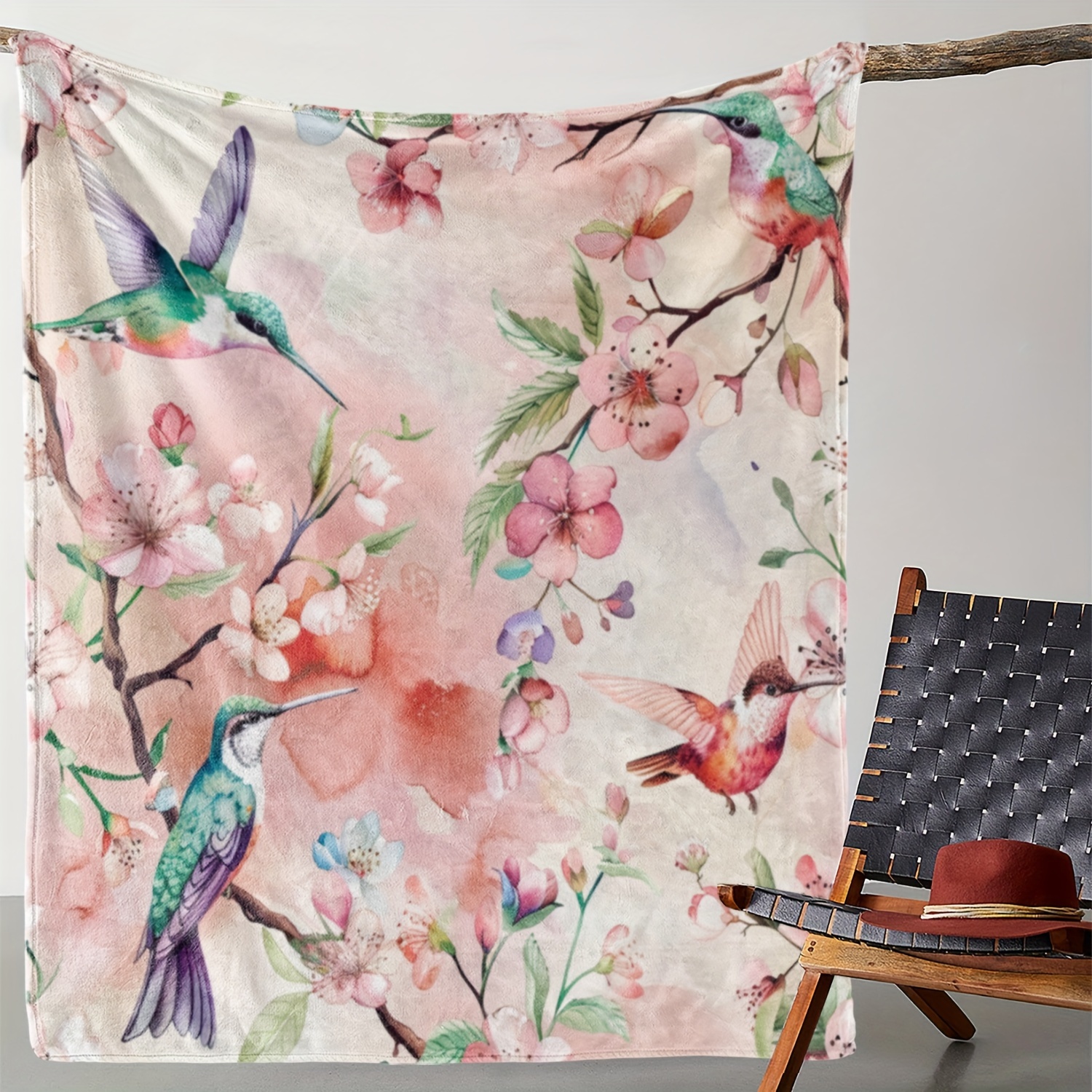 

Cozy Floral & Bird Print Flannel Throw Blanket - Soft, Warm, And Versatile For Couch, Bed, Car, Office, Camping, And Travel - Perfect All-season Gift