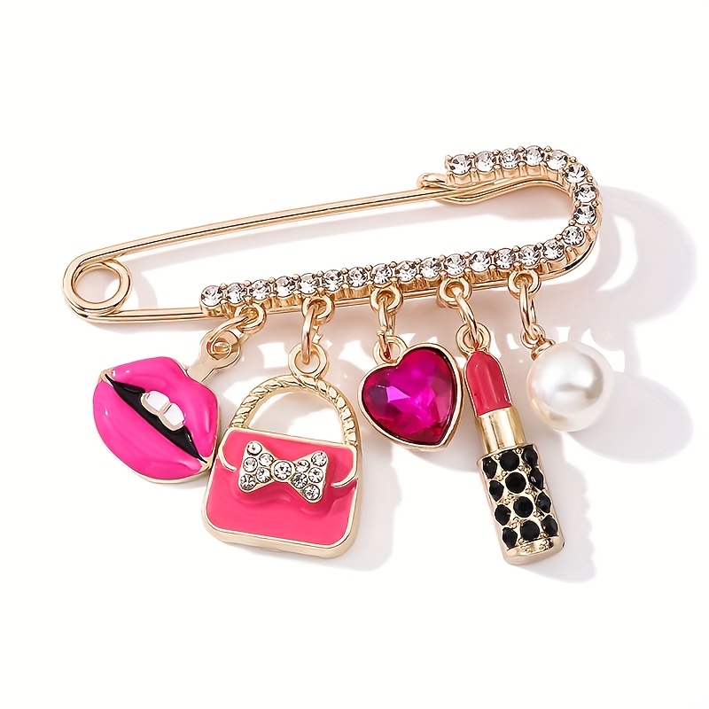TEMU Alfiler de moda con pedrería, bolso de labios de , colgante de , elegante dije para bolso, accesorio de ropa antideslizante, regalo de Navidad