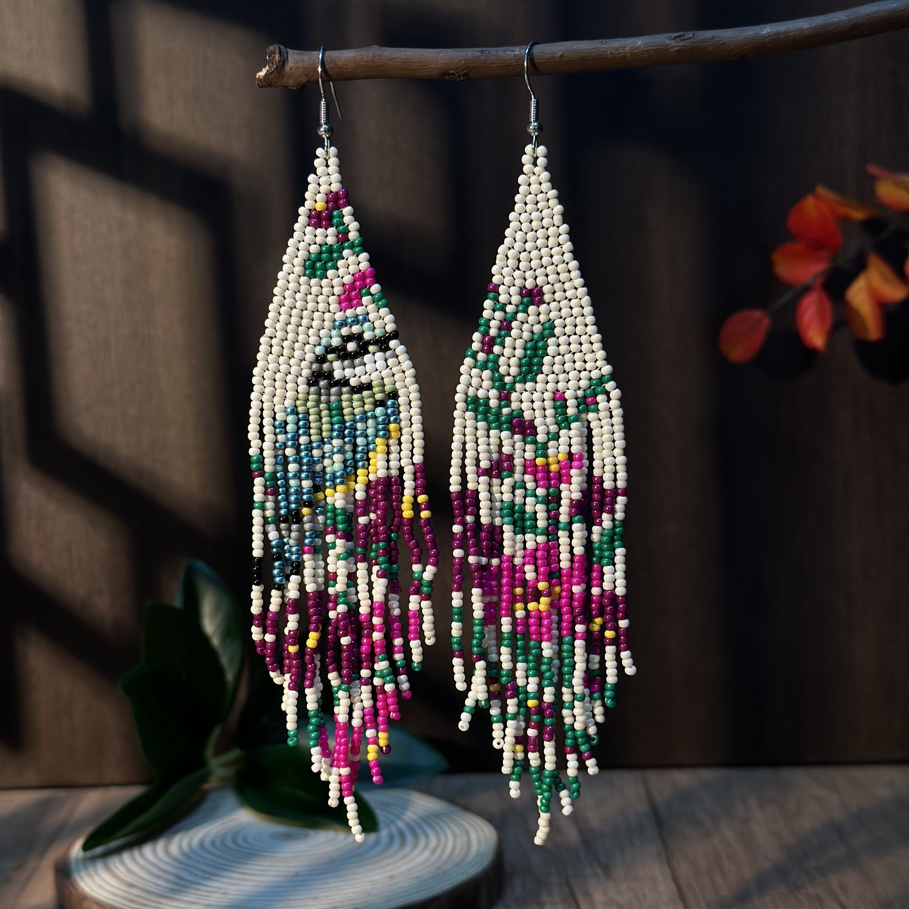 TEMU Böhmisches Ohrhaken-Set mit Blumen- und Vogel-Perlen und Quasten, Weihnachts-Ohrringe