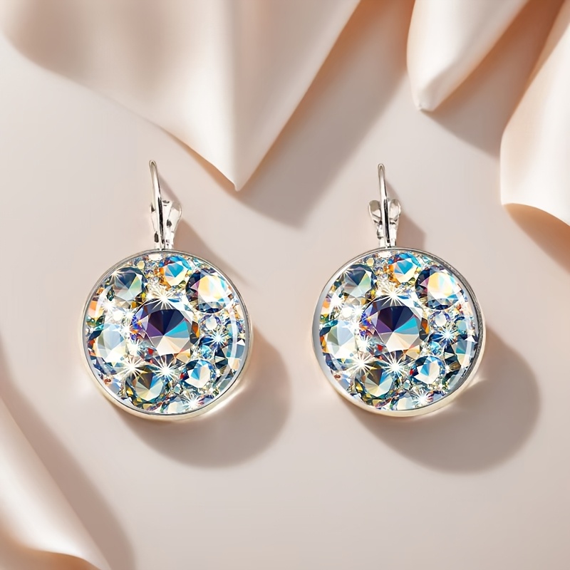 iridescent hoop earrings for women classic   alloy copper hooks sparkling synthetic gemstones in     for daily wear special occasion