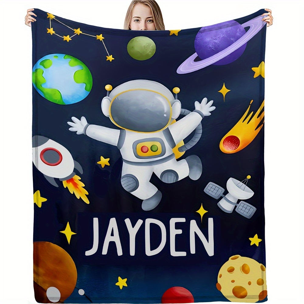 

Custom Astronaut-themed Flannel Throw Blanket - Personalized Name, Soft & Warm For Couch, Bed, Travel - Perfect Gift For Space Enthusiasts, Friends, Family - All Seasons