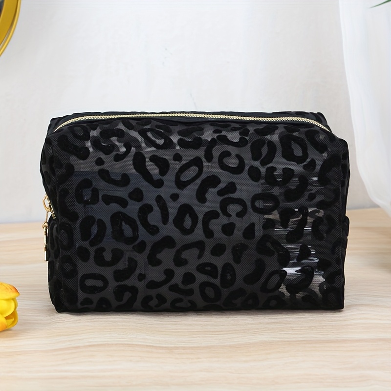 Image of 3d Flocked Polka Mesh Makeup Bag - Cute Cosmetic Organizer With Flocked, Storage Pouch For &, Travel-friendly Daily Use Accessory Holder (style Suitable For -occasion)