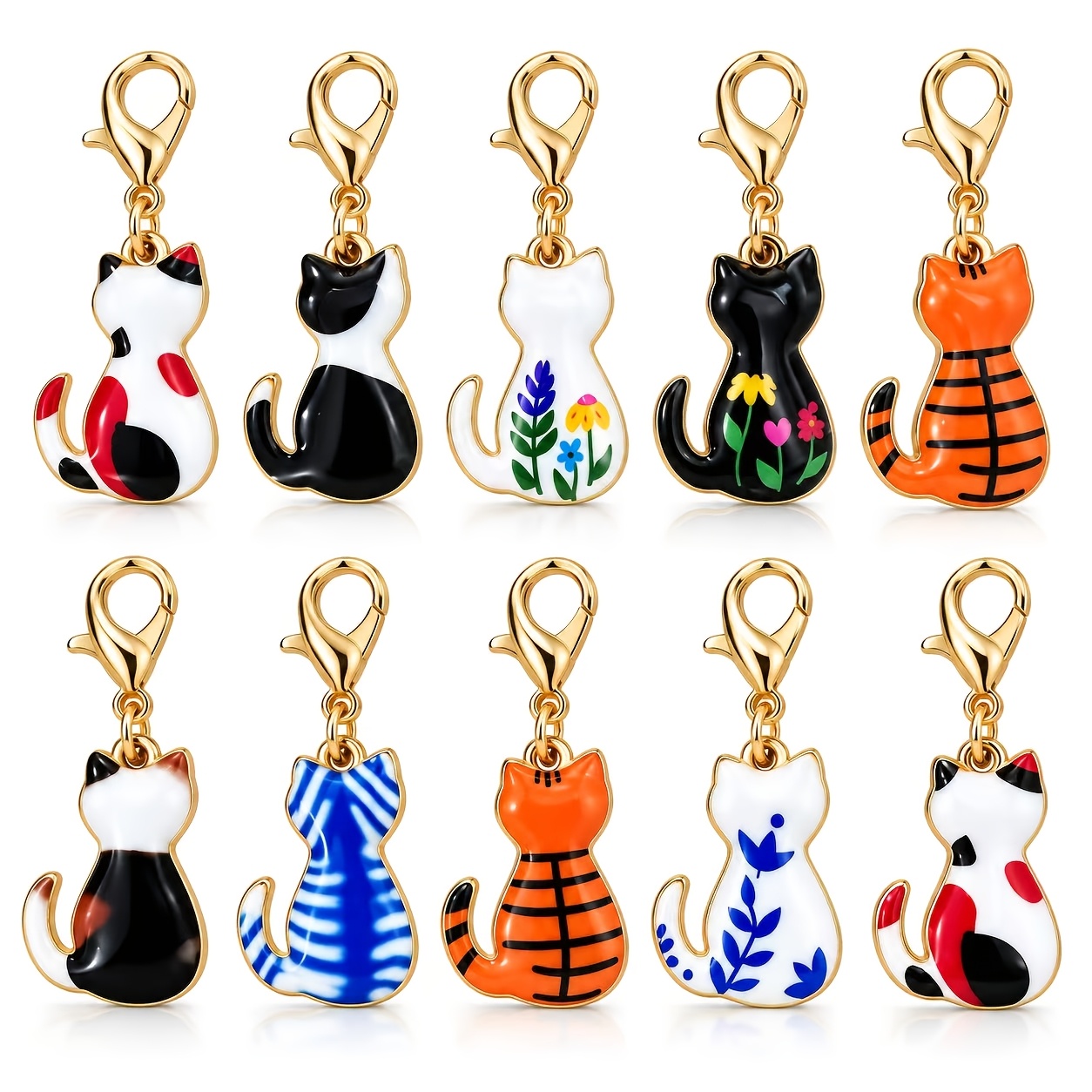 TEMU 10pcs Random Color Cats Keychain - Cute Alloy Metal Key Rings With Lobster Clasp, Ideal Birthday Gift For Women And Ladys, Multi-functional Bag