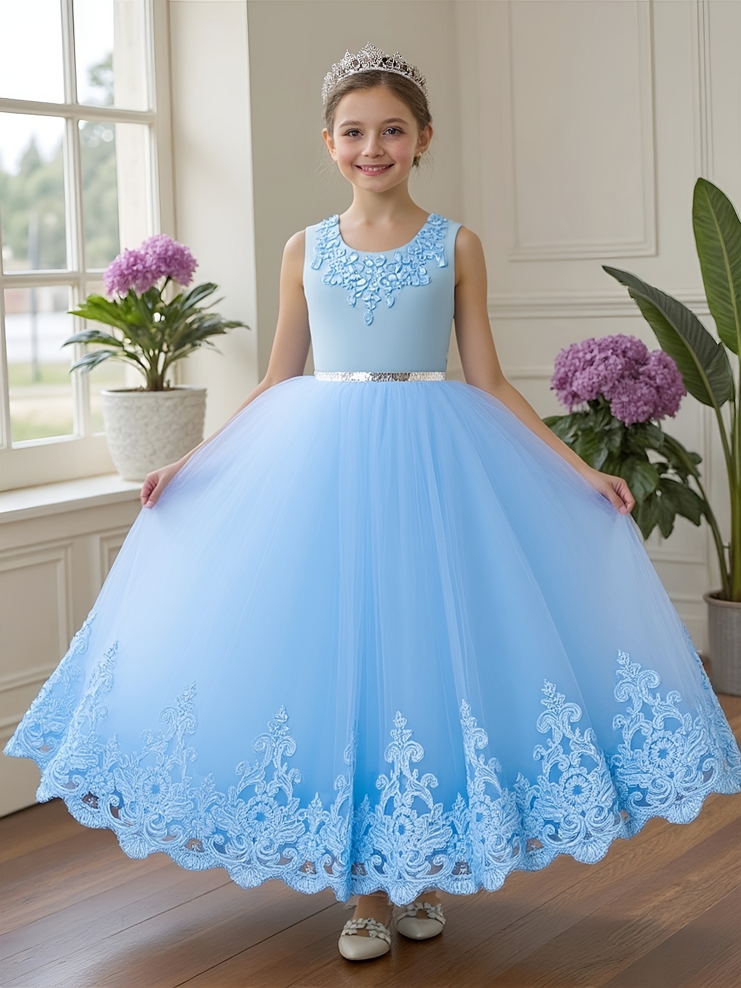 green emerald velvet dress Girls Applique Short Sleeveless Dress by Cinderella Couture 5125 14 / Blue