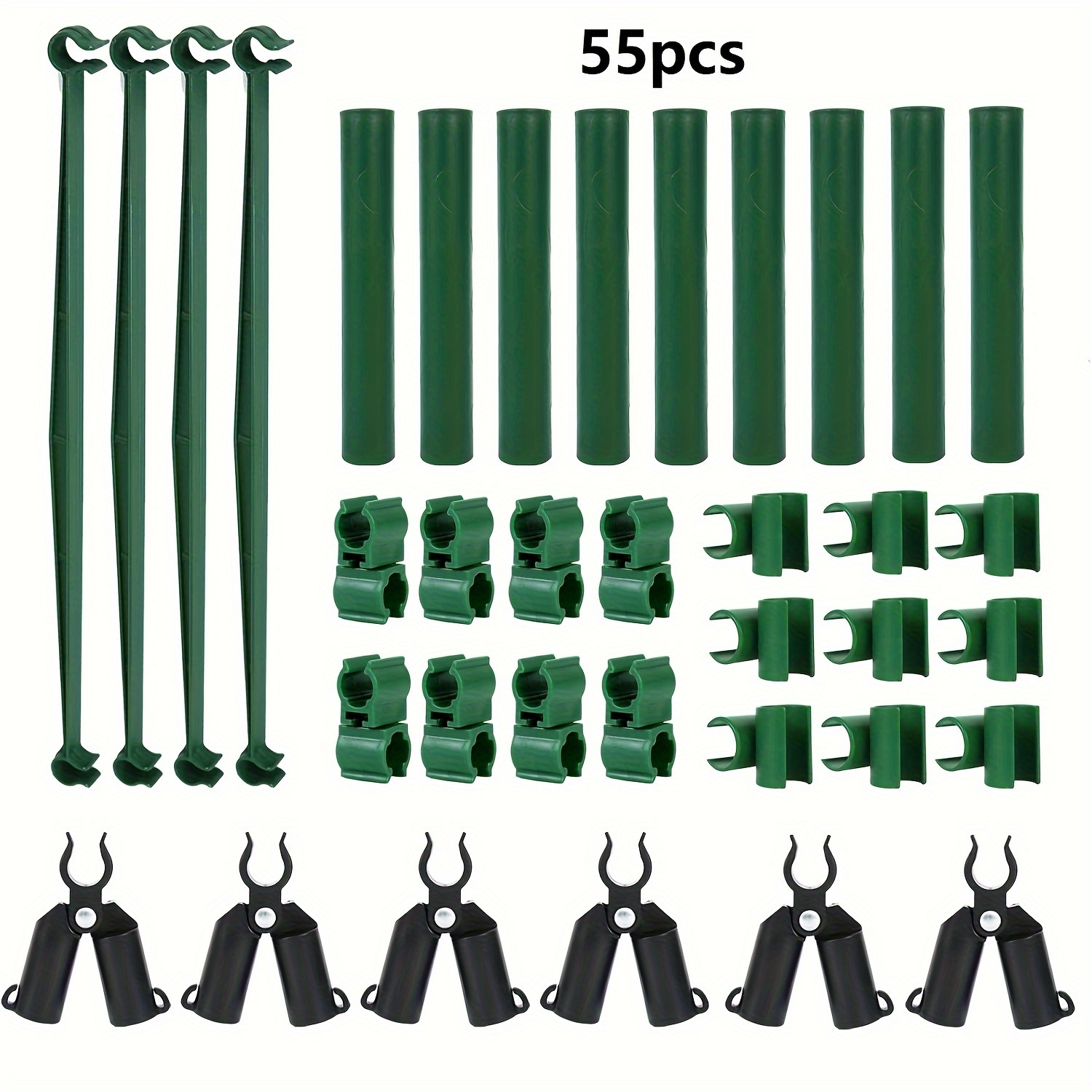 

55pcs Garden Stake Connector Kit, Plastic Cage Clip System, Adjustable For 0.43" Rods, With Tomato Cages, For Climbing & Garden Support