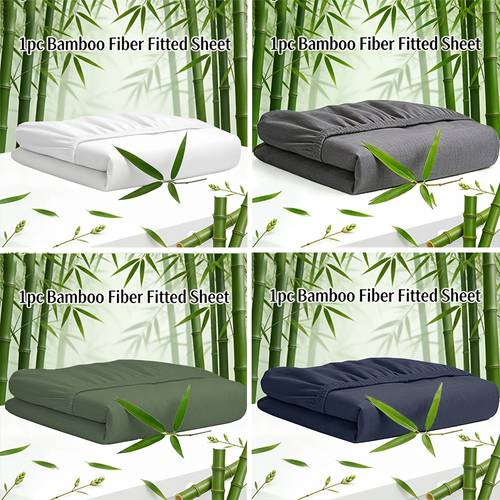 1pc bamboo fiber fitted sheet sheet suitable for single double beds half fit machine washable breathable bamboo fabric for hotel dorm multi color options grey