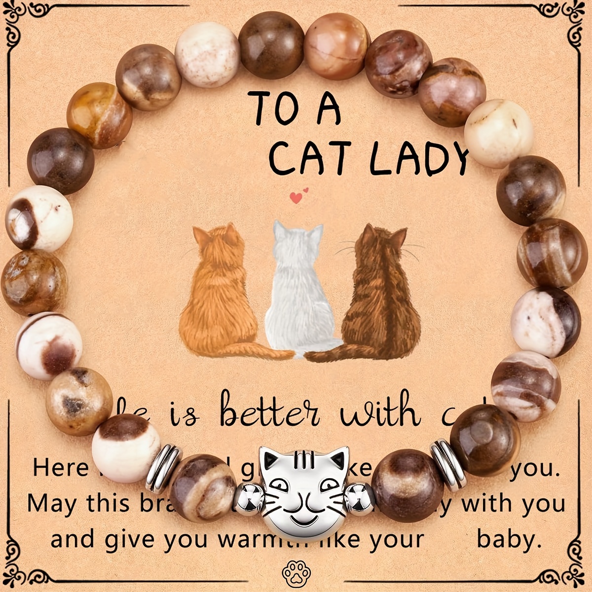 Natural Stone Cat Bracelets Cute Cat Beaded Stretch Bracelets Cat Head Bracelet Cat Jewelry Lover Gifts For Women