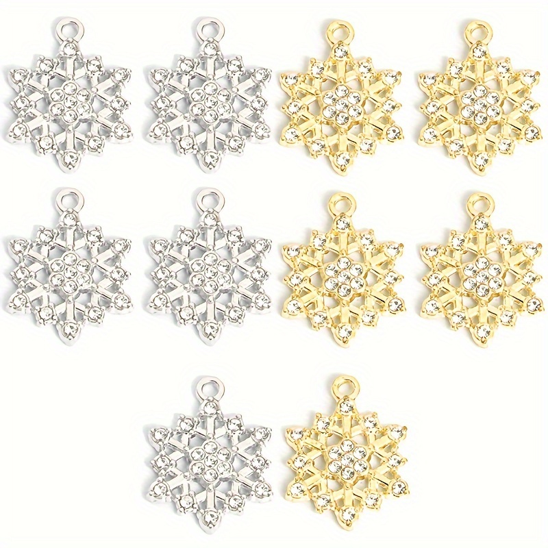 TEMU A Set Of 10 Sparkling Rhinestone Inlaid Hollow Snowflake Pendants, Perfect For Fashion Necklaces, Bracelets, And Earrings. Ideal Decorations For