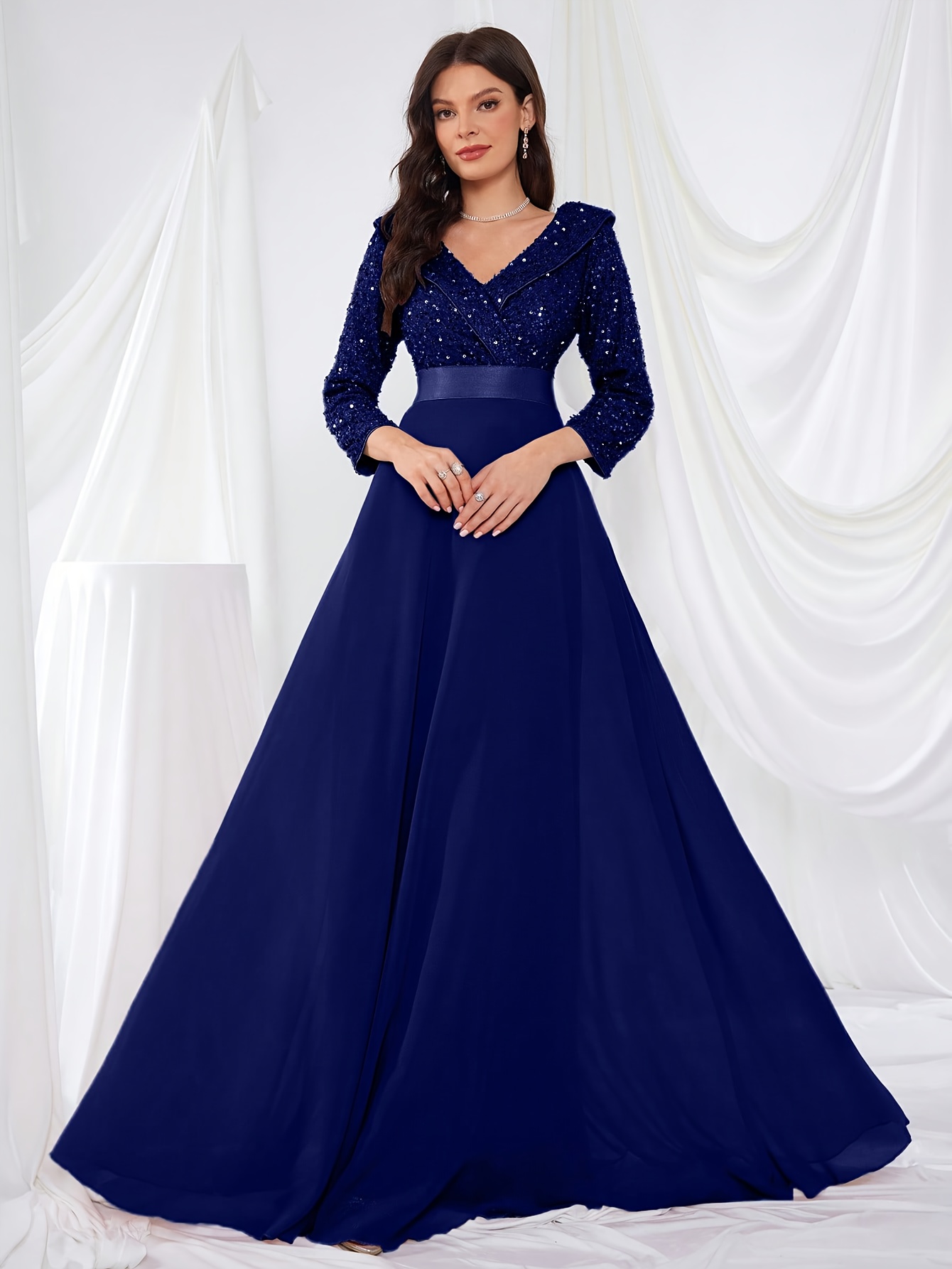 sachin and babi light blue dress Petite Embellished Neck Chiffon Dress in Black