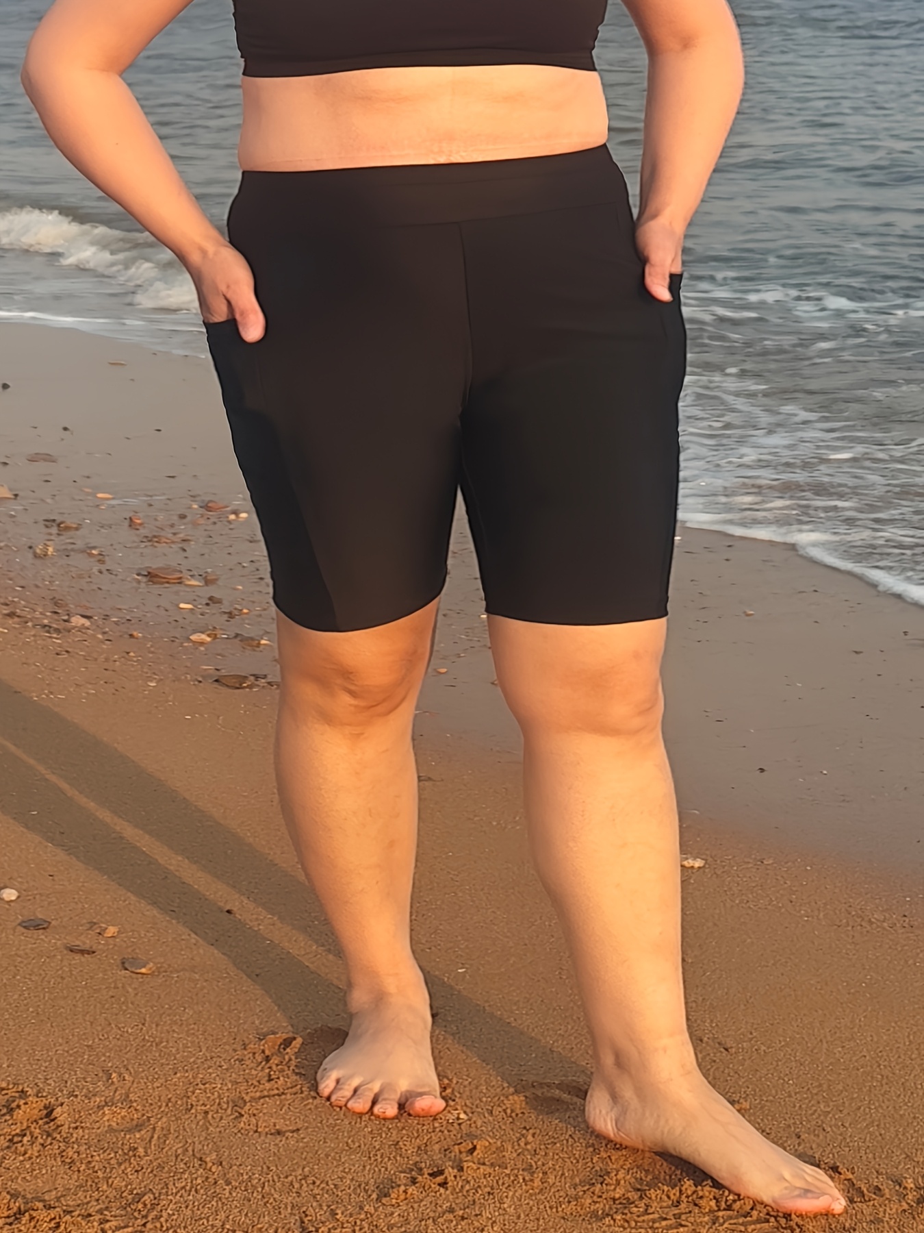 womens casual beach shorts plus size plain high waist pocket