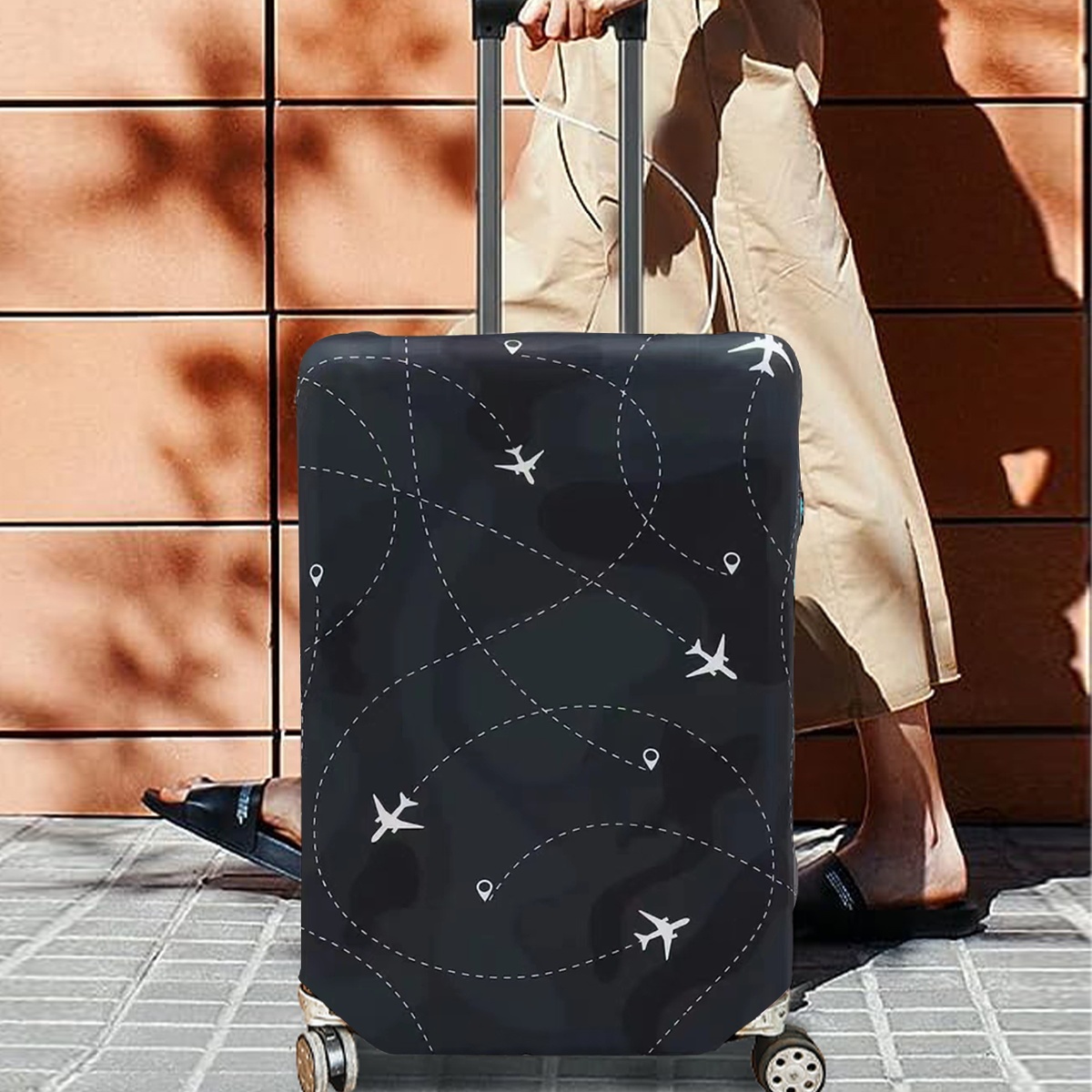 Housse De Protection Valise Universelle Élastique Motif Fleurs De Cerisier Noir S - Lavable