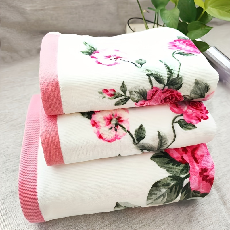 Image of Flowers Home Use Set Towel Bath Towel 100% Cotton Soft Absorbent No Shedding Bohemian Style Bathroom Multi-pack 34*74cm/13.4*29inch & 70*140cm/27.6*55inch