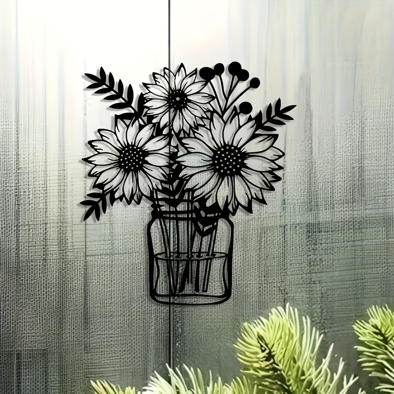 TEMU Room Decor 1pc Elegant Sunflower Metal Sign, Abstract Art, Multi-functional Wall Art, Suitable For Office, Home, Bedroom, Terrace, Kitchen
