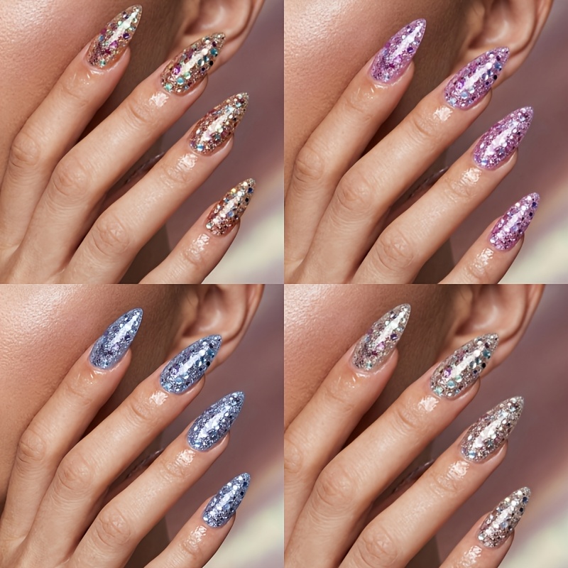 TEMU 96pcs Full-cover Almond Nail Tips Set With Glitter And Onion Powder Shimmer, 12 Sizes In , Perfect For Daily Wear And Parties, Ideal For Women's