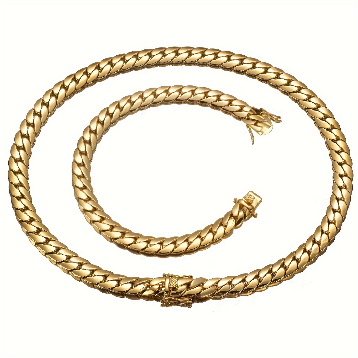 

2pcs Thick Plated Hip Hop Jewelry Stainless Steel Men 10mm Cuban Link Chain Whip Necklace Bracelet Set