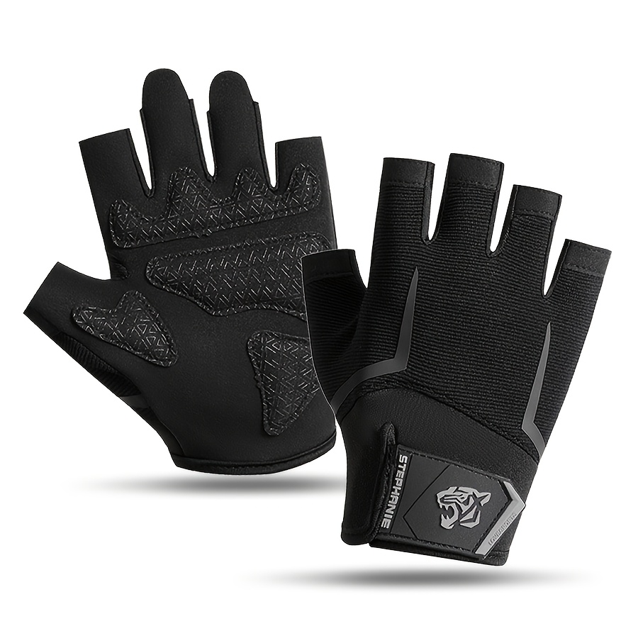 TEMU Men's & Women's Breathable Half-finger Gloves Suitable For Cycling, Yoga, Gym Training - Adjustable Hook-and-loop Wrist Closure, Spring Summer