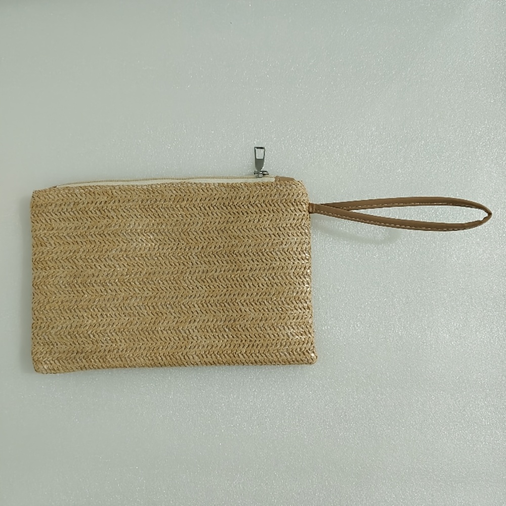 TEMU Pochette da donna 1 pz in paglia a con cinturino da polso - / & Adatta per spiaggia, matrimonio, uso , portamonete a portafoglio con chiusura a