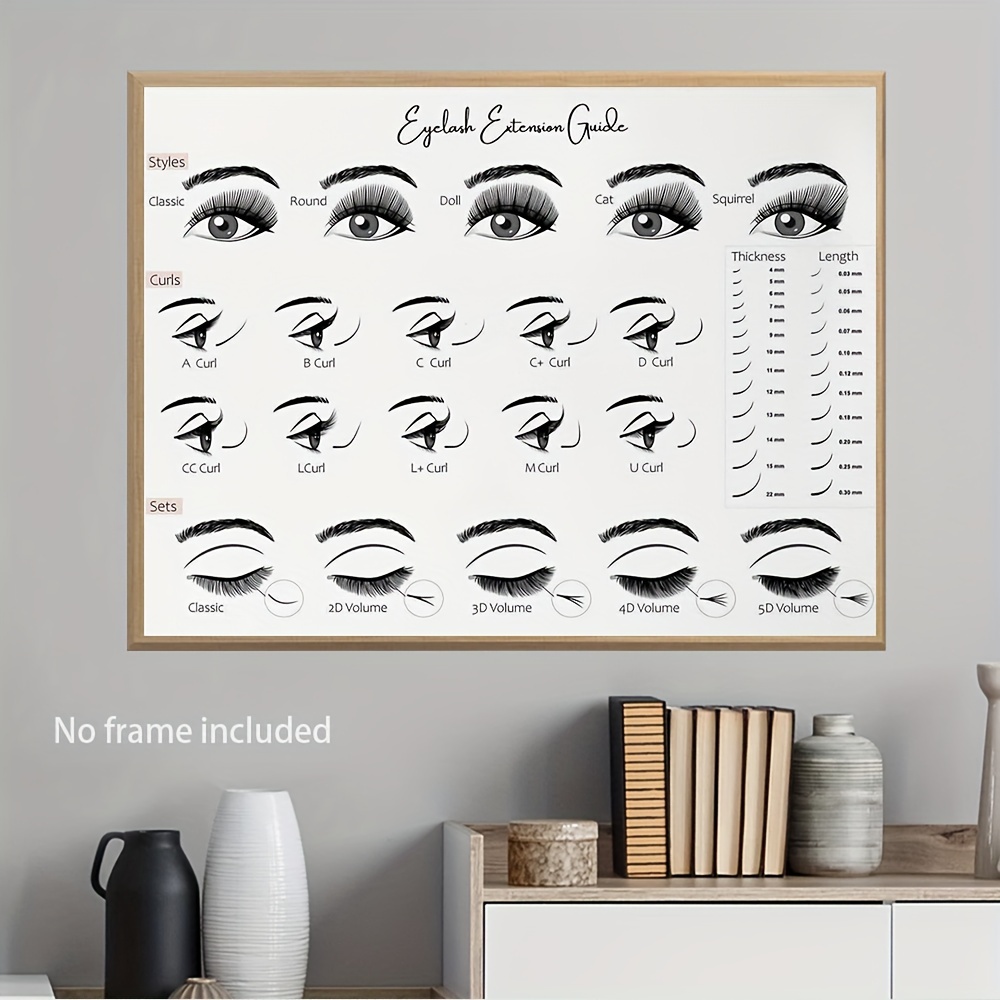 

Canvas Eyelash Extension Style Guide Poster - Professional Eyelash Style Chart Wall Art For Beauty Salons And Home Decor - Durable Canvas Material, Variety Of Styles And Thicknesses - 16x12 Inches