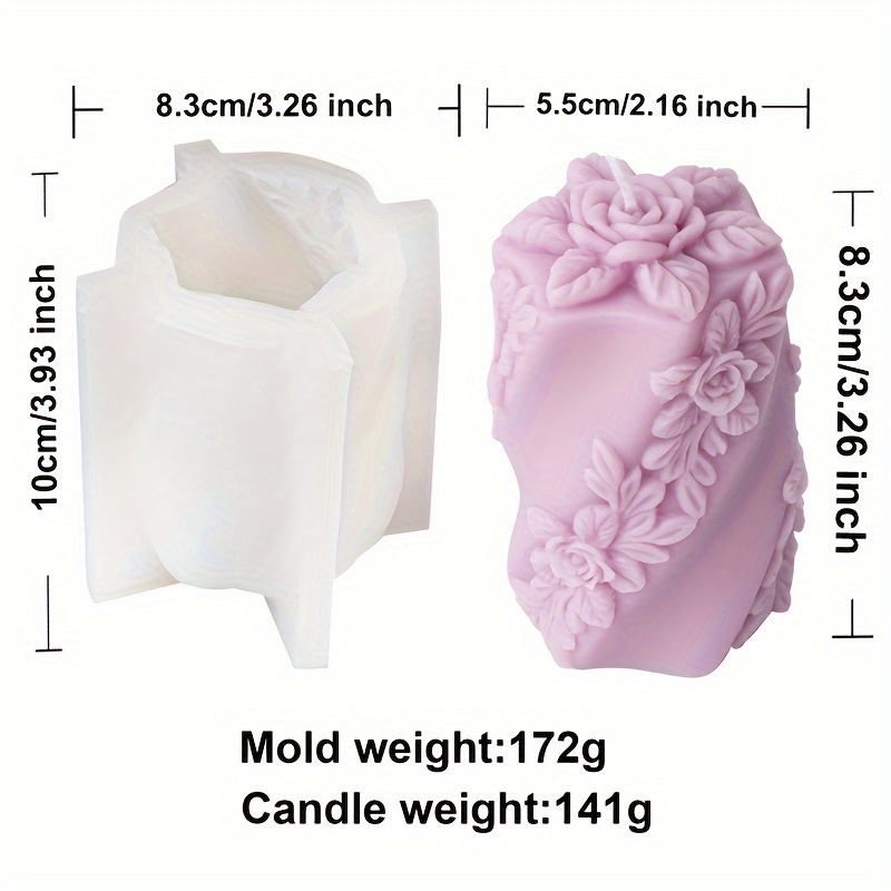 3d Relief Bees Cylindrical Floral Pillar Candle Silicone Mold Geometric Twisted Rose Twisted Column Aromatherapy Candle Plaster Making Tool Handmade Gift Decor