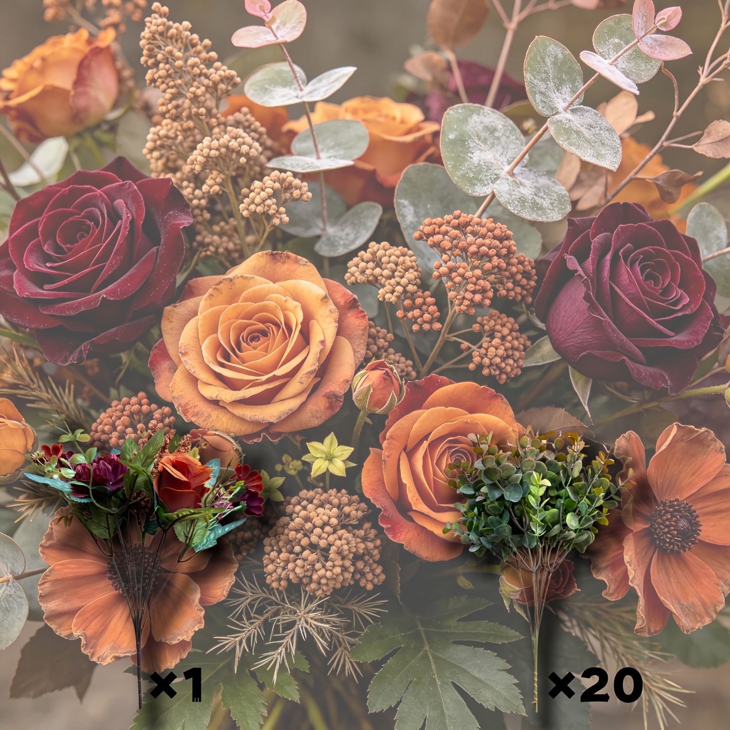 TEMU High-end Vintage Autumn Mixed Bouquet - Vintage Distressed Texture - Autumn Colors - 21pcs - Suitable For Home Decor - Holiday Decor - Cafe