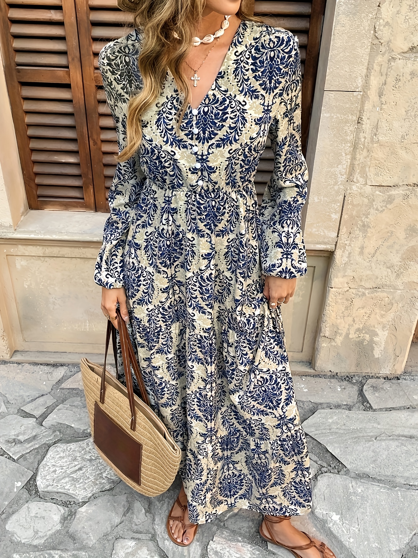 Summer Dresses Sale Floral Print Shein Maxi Dress Long Sleeve SHEIN Mulvari  Front Lace Up Long