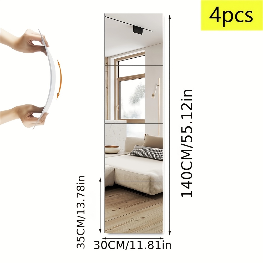 Image of 4pcs, Silvery Square Acrylic Mirror Wall Sticker, 30x35cm Self-adhesive Removable Acrylic Decorative Background Wall, Suitable For Living Room, Bedroom, Sofa Wall, Home Decor