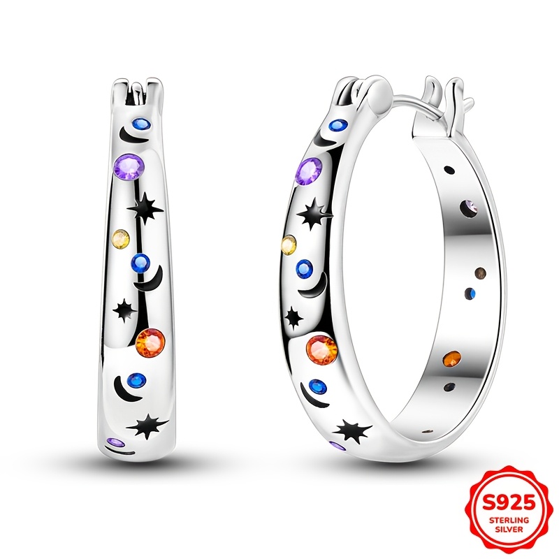 TEMU 1 Pair Elegant 925 Sterling Silver Starry Sky Earrings, 4.5g, Synthetic Zirconia, December Birthstone, , Gift For Birthday & Wedding, Jewelry