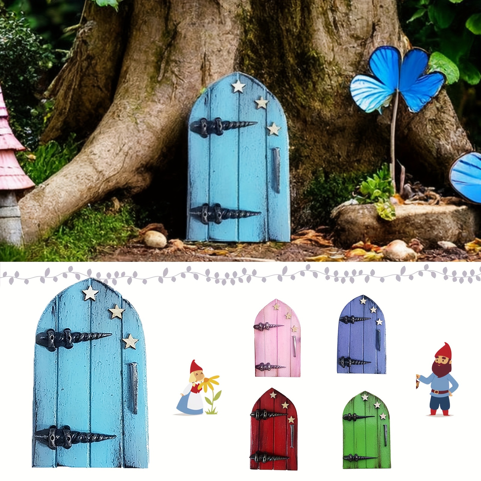 Fairies Doors For Tree Outdoor, Tree Stump Decor, 3D DIY Miniature Fairies Garden Gnome House Outdoor Decor Accessories Yard Art Garden