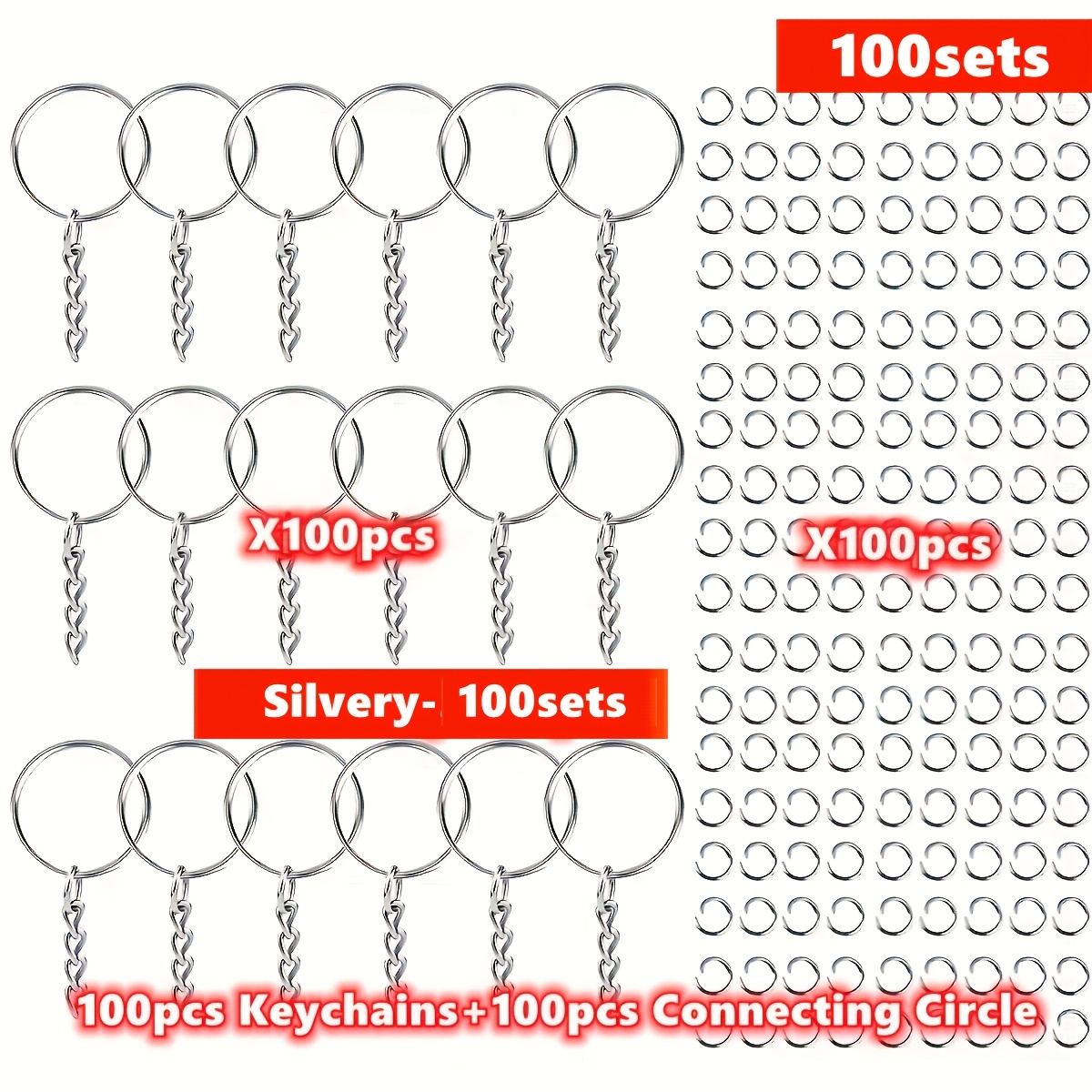 TEMU 100 set da 100 pz Portachiavi + 100 pz di collegamento Portachiavi fai da te in metallo con anello di giunzione a molla Porta ciondoli color e