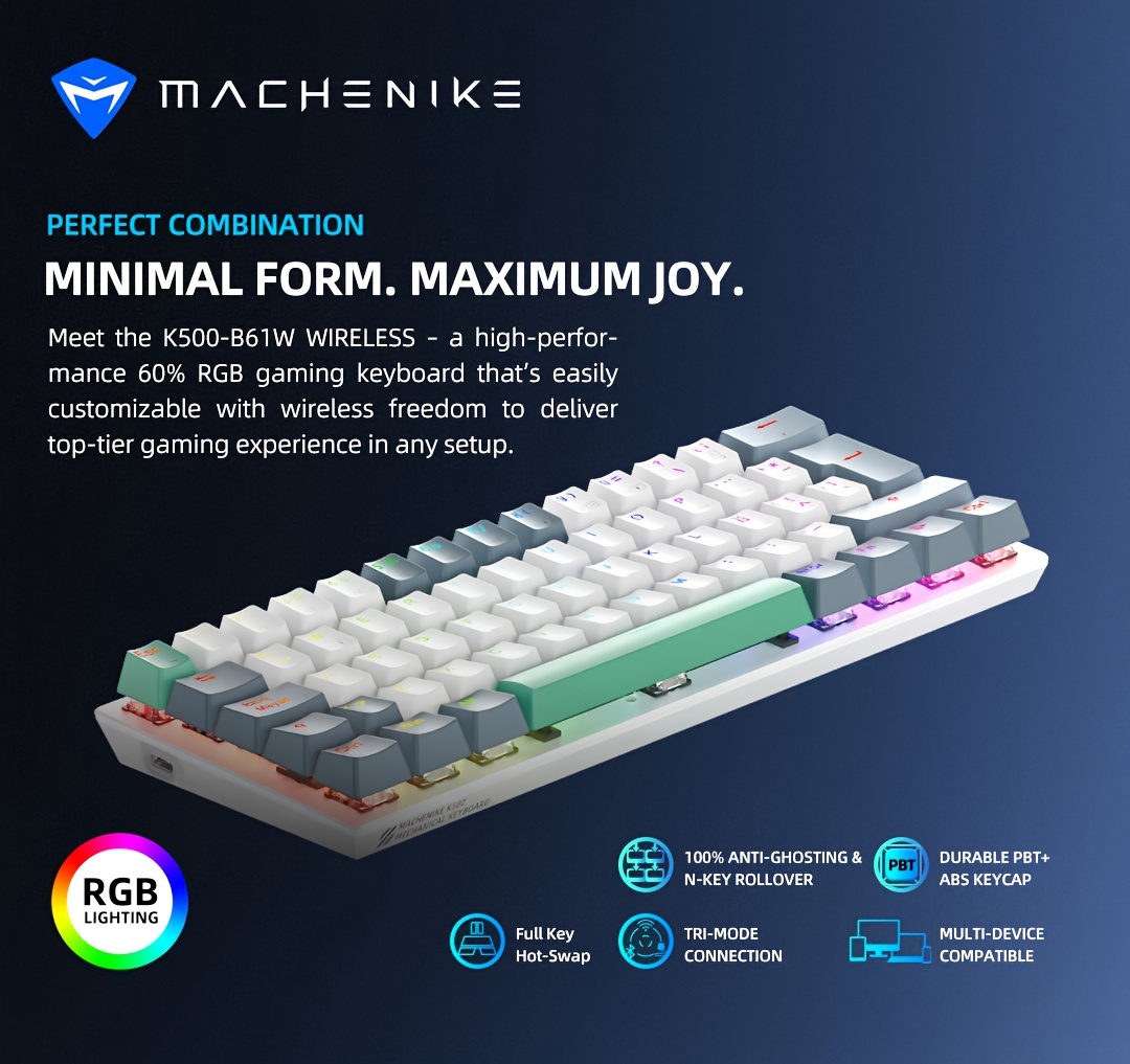 Machenike K500 B61 Tri-mode Wireless Keyboard 61 Keys Mechanical ...