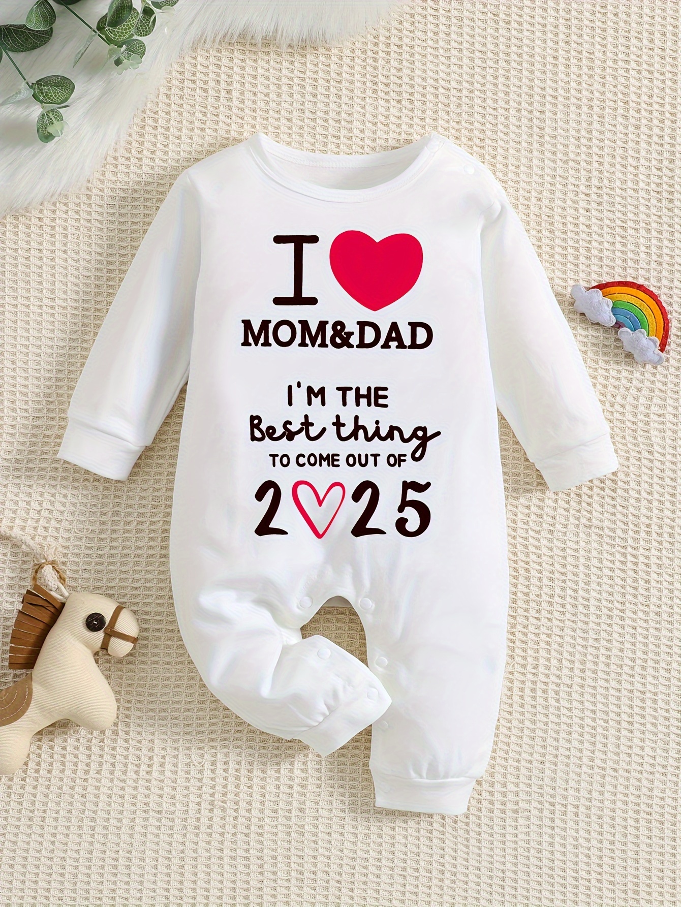 Baby's I LOVE MOM & DAD Print Long Sleeve Romper, Toddler & Infant Girl's Outdoor Clothes