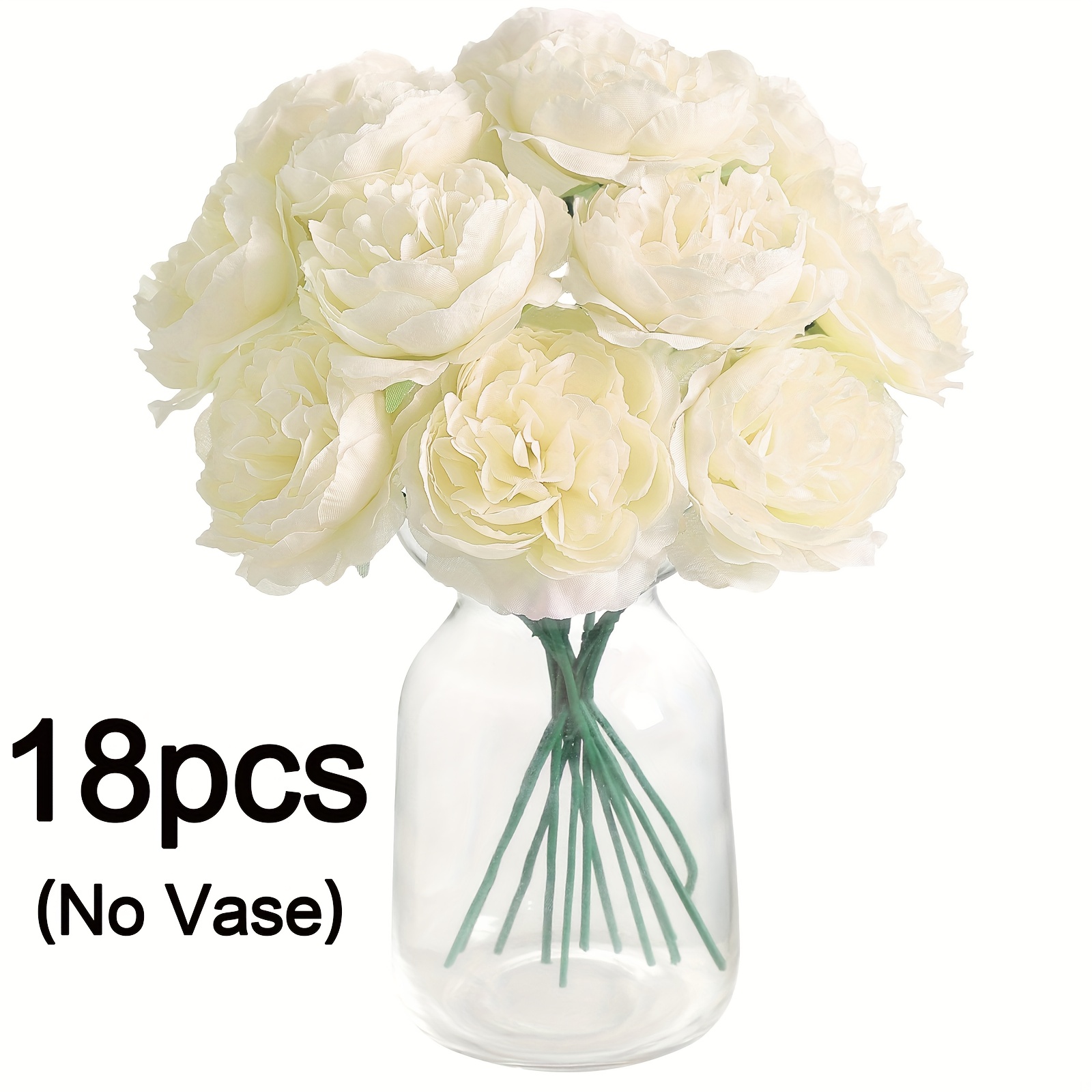 12/18pcs Artificial Silky Ivory Peony Flowers With Stems - 2.76 Inch Fake Peony For Wedding, Home Decor, Vase, Office Table, Festival Gifts