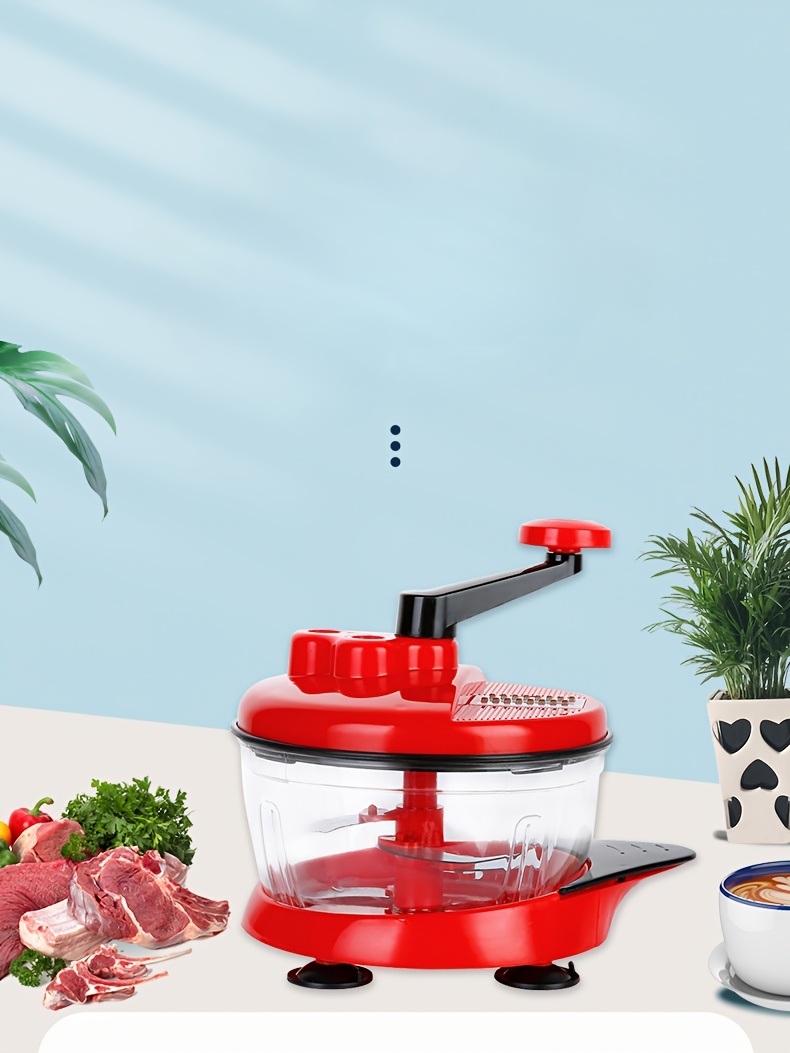 1  functional manual food processor food gridner gralic crusher hand powered crank chopper mincer blender with clear container for vegetables meat fruits nuts herbs onions with base Product details 0