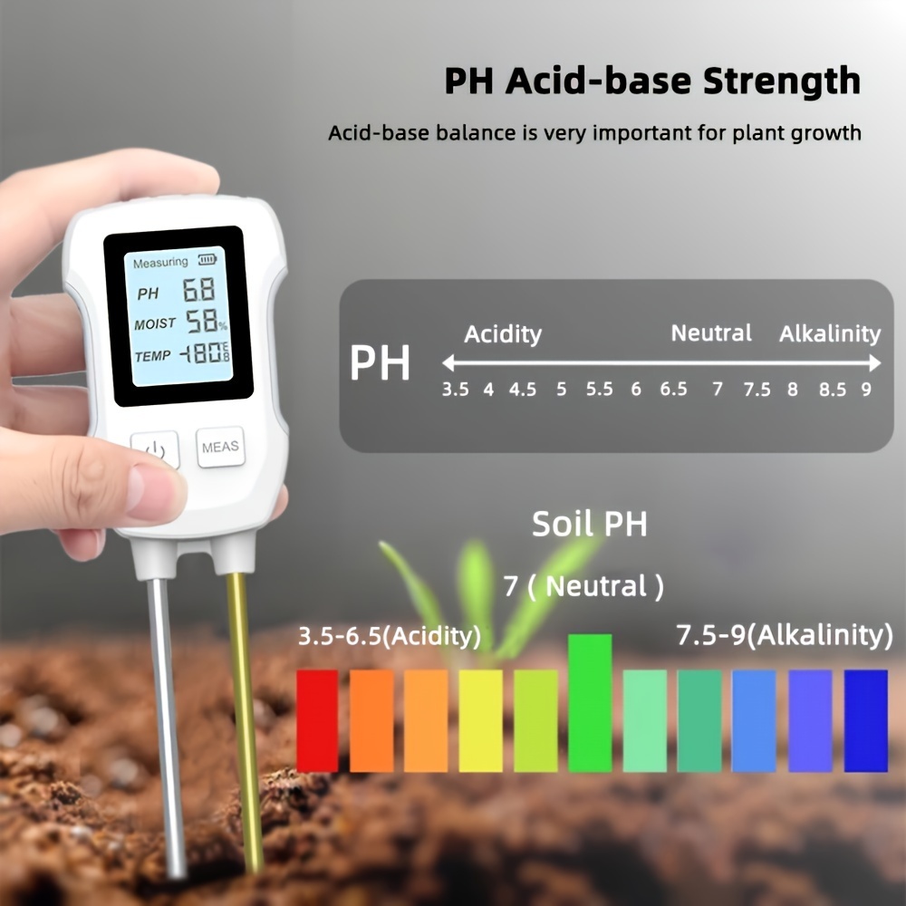 

3-in-1 Digital Soil Tester - Ph, Temperature & Humidity Analyzer For Orchards And Potted Plants, Battery-powered (batteries Not Included)