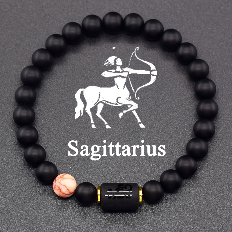 Natural Stone Elastic Bracelet - 12 Zodiac Signs, Card Design for Couples, Perfect Valentine's Day or Birthday Gift