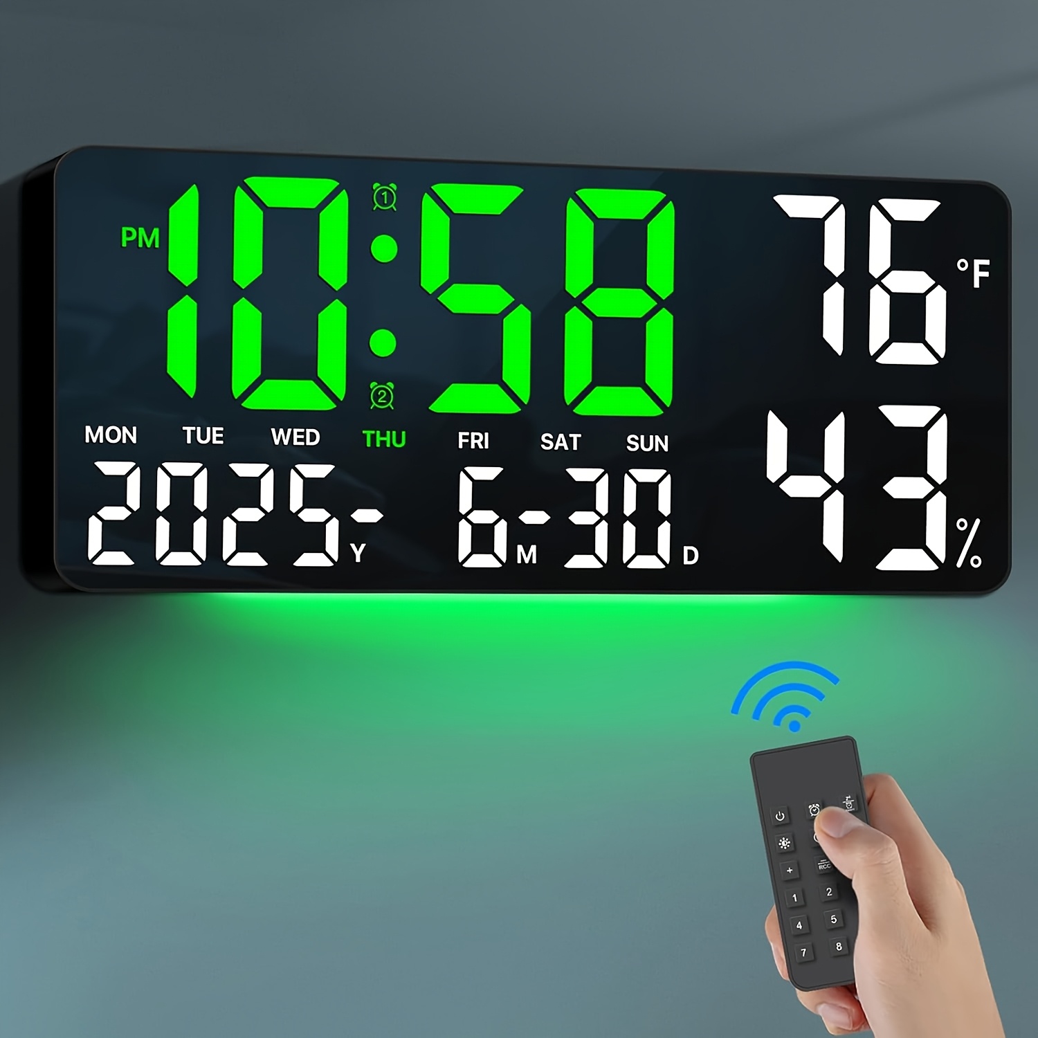 15 9 5 6 5 large screen led alarm clock energy saving with auto dimming luminous display of week temperature remote   humidity timer modern desk room decor great fathers day gift for dad seniors  