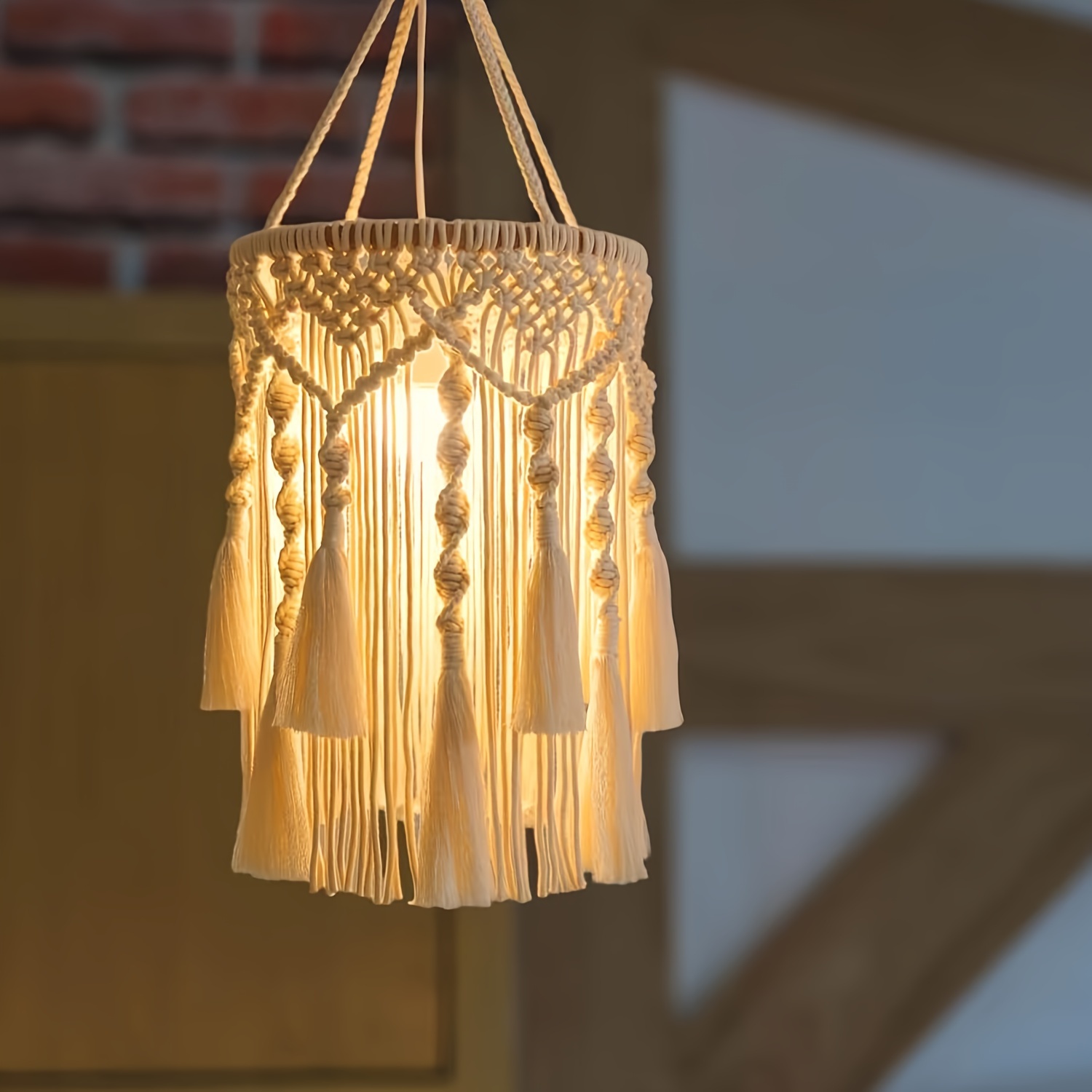 

Bohemian Hand-woven Tassel Hanging Lamp Shade - Artistic Decorative Light Cover, No Wiring Needed (lamp Not Included)