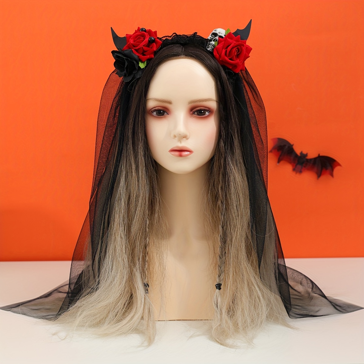 Creepy Baby hot Doll Head Bloody Rose Crown With Veil, Floral Headband