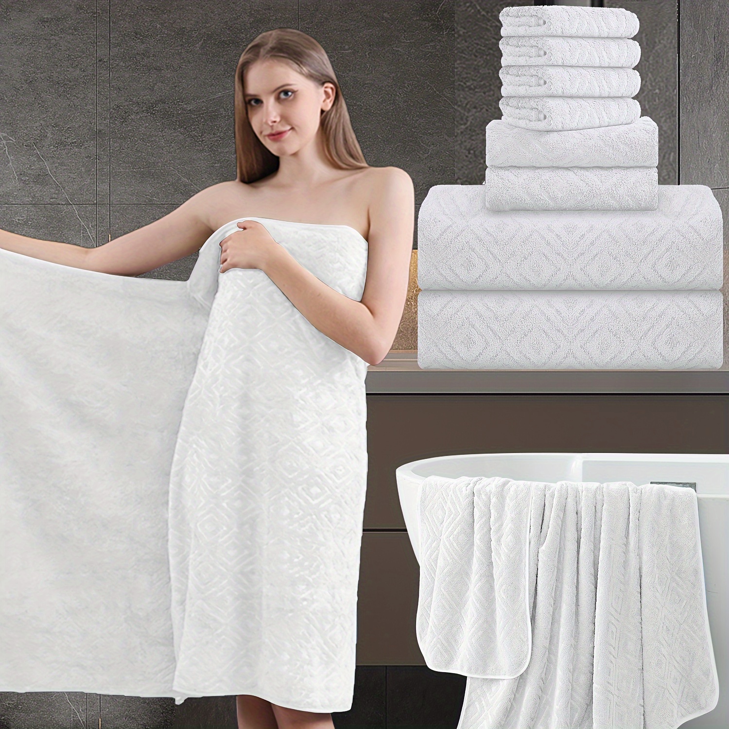 TEMU 8pcs Extra Large Bath Towel, Thick Bath Towel Absorbent Quick Dry Towel 700gsm Includes 2 Oversized Bath Towels & 2 Hand Towels & 4 Towels For