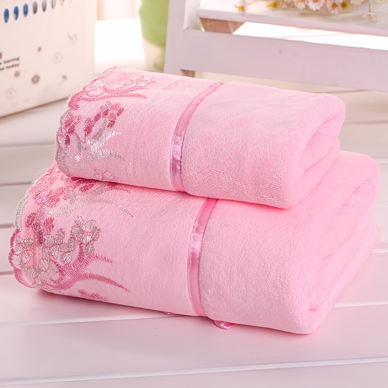 TEMU Ensemble de 2 serviettes en dentelle à fleurs - 1 serviette de bain et 1 serviette à main - Fabriquées en - Convient aux de bain domestiques,