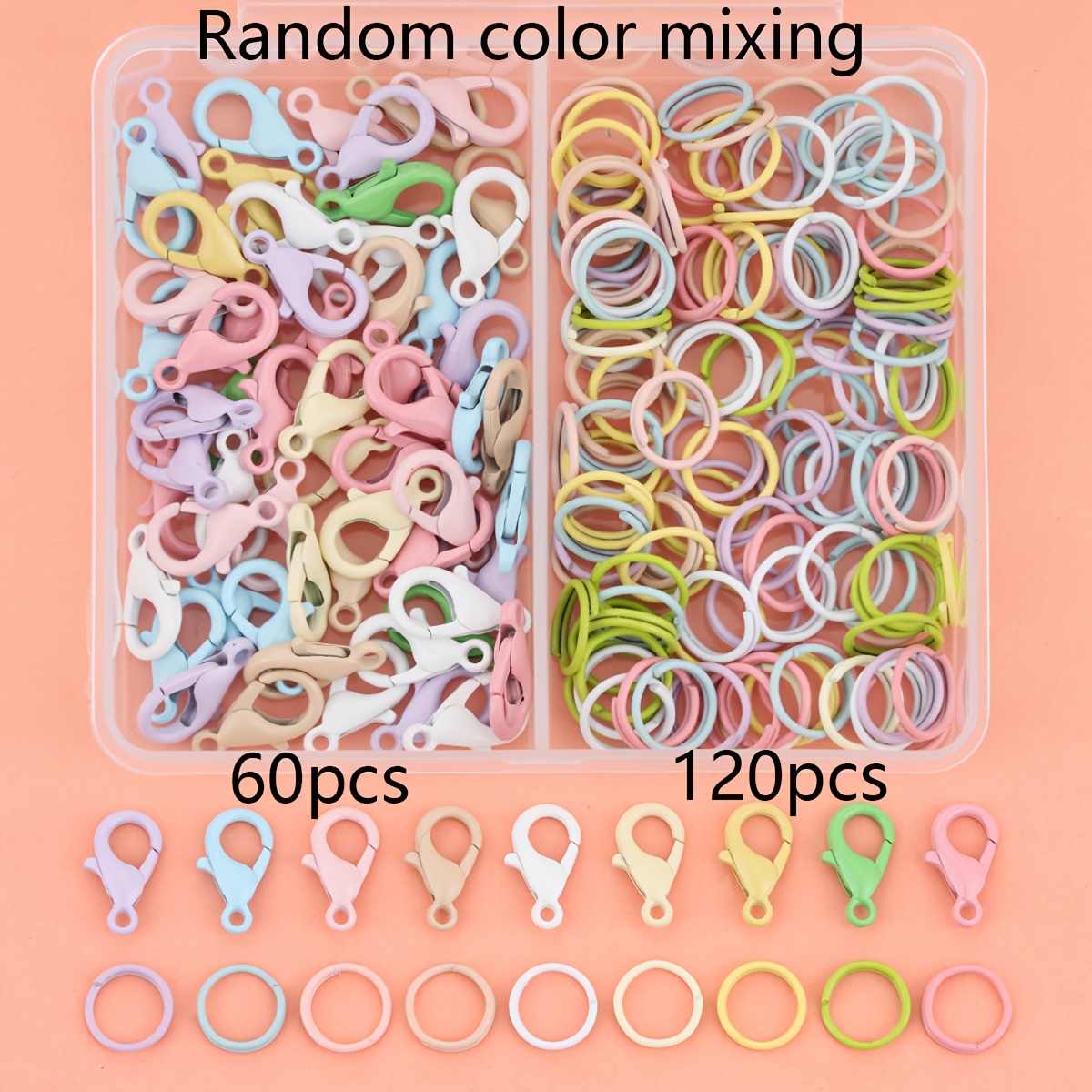 TEMU 180pcs/box Diy Keyring Making Kit, Assorted Random Colors, Includes 60pcs Lobster Clasps And 120pcs Jump Rings. Suitable For Diy Doll Keychains,