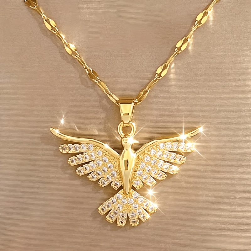 TEMU Collier Tendance, Chaîne de Clavicule Oiseau Volant à Ailes Déployées Simulées de Luxe Léger , Chaîne à Lèvres, Article pour Banquets et Fêtes