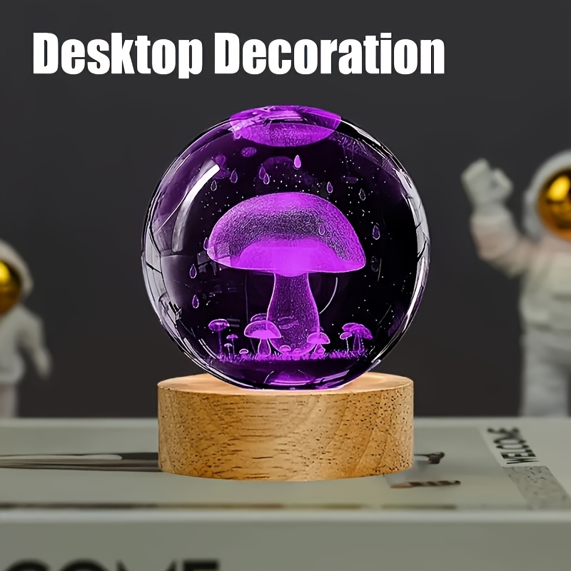 1 36 3d mushroom crystal glass ball led night light - Temu