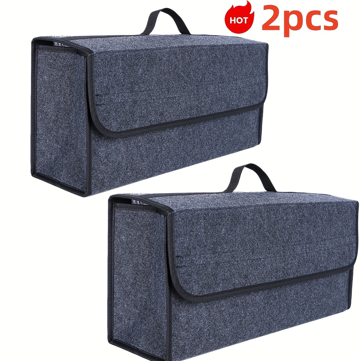 2pcs Car Trunk Organizer - Durable Foldable Felt Storage Box - Space- Vehicle Tidying Container For Everyday Use