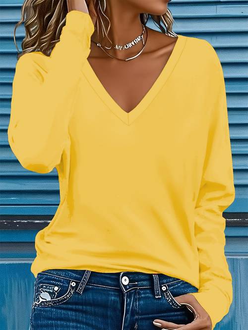autumn winter solid color womens t shirt v neck long sleeve womens t shirt minimalist basic womens t shirt