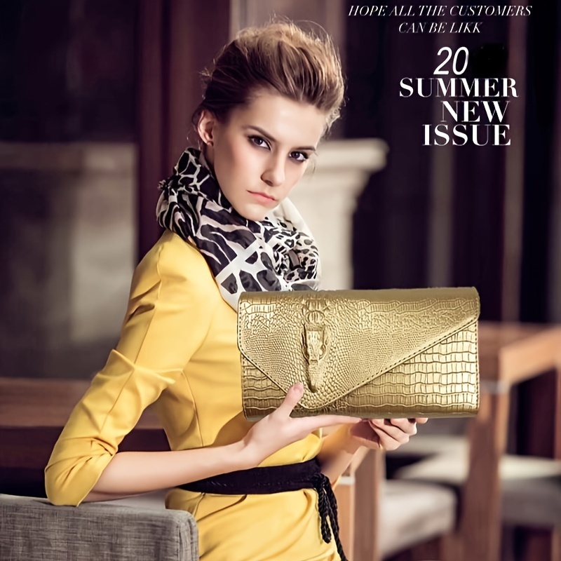 

Elegant Crocodile Pattern Clutch Bag For Women, Large Capacity Fashion Evening Bag