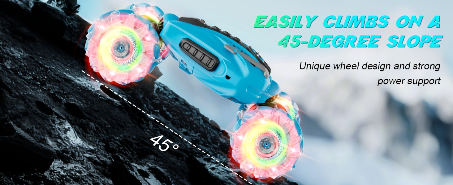 Remote Control Stunt Car With Gesture Control, Double-Sided Driving Toy With 360° Rotation, Large 4WD Remote Control Car, Great For Holiday Christmas Birthday Gifts, All-Terrain Remote Control Car With Spraying Function (Blue)