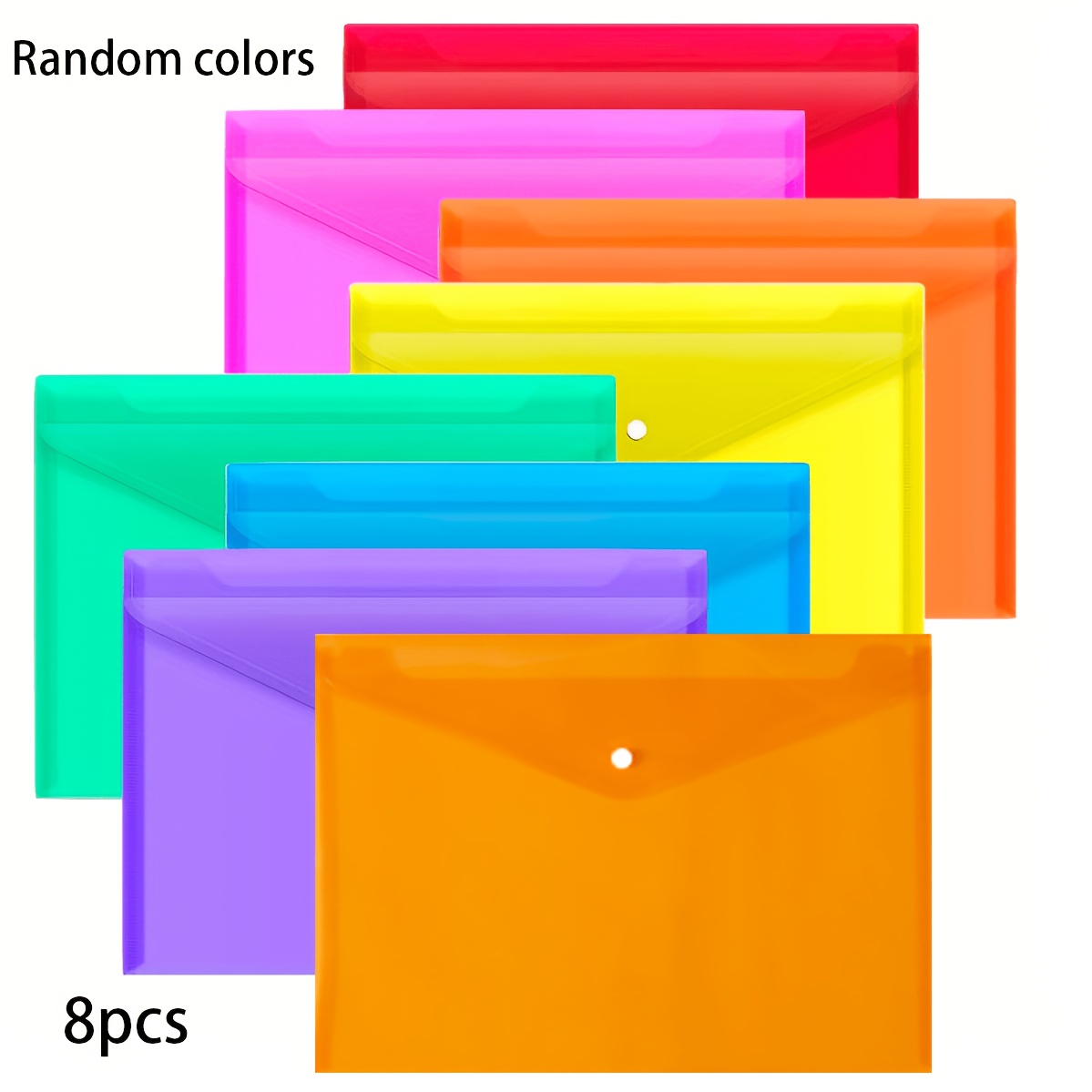 TEMU 8pcs Plastic Snap Envelopes (a4/letter) – Colorful Poly File Folders With Button Closure For Organizing Papers, Durable Storage Bags For Office