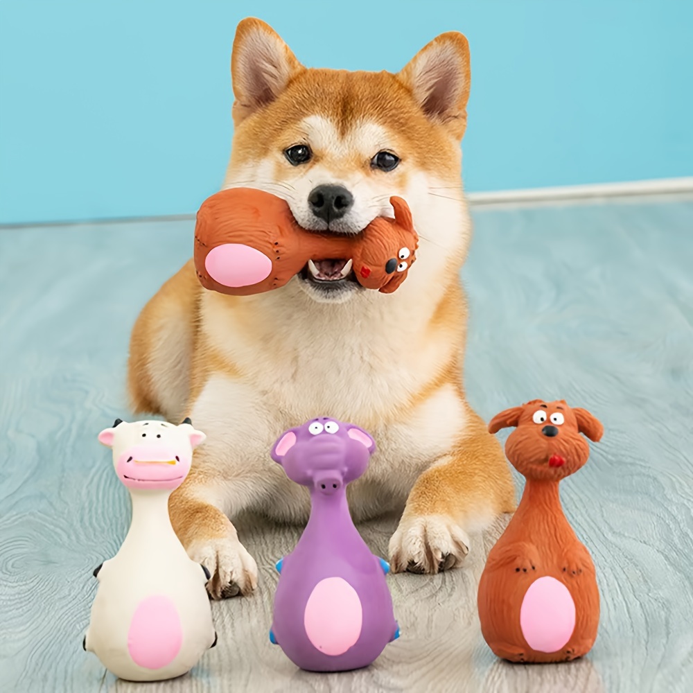 

Set: 4 Playful Rubber Toys With Cartoon Designs For Your Pooch